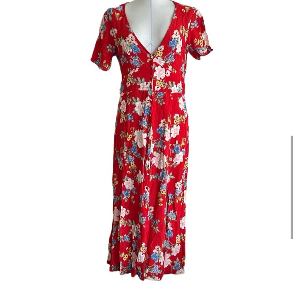 Miss Selfridge Red Floral Button Front Maxi Dress 10 NWOT